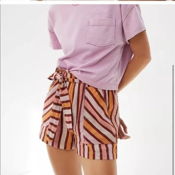 Anthropologie Paper Bag High Waisted Stripe Shorts with Removable Belt - Picture 3 of 6